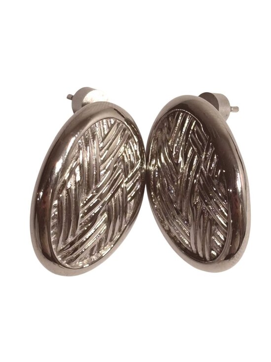 MEFYE Jewelry - MEFYE Woven-Patterned Oval Studs in Silver Tone